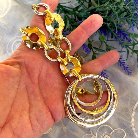 Mixed Metals Long Circles Boho Lagenlook Necklace - Picture 4 of 6